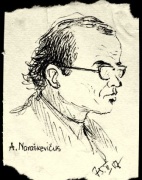 Antano Naraškevičiaus draugiškas šaržas. Apolinaro Juodpusio piešinys
